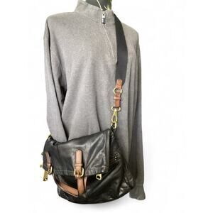 Vntg Fossil triple zipper tote foldover crossbody slouchy black women’s